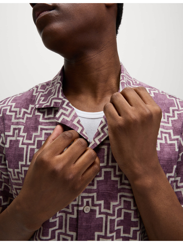 Marks & Spencer Srajca iz mešanice lanu, s kratkimi rokavi in geometrijskim tiskom Marks & Spencer rdeča