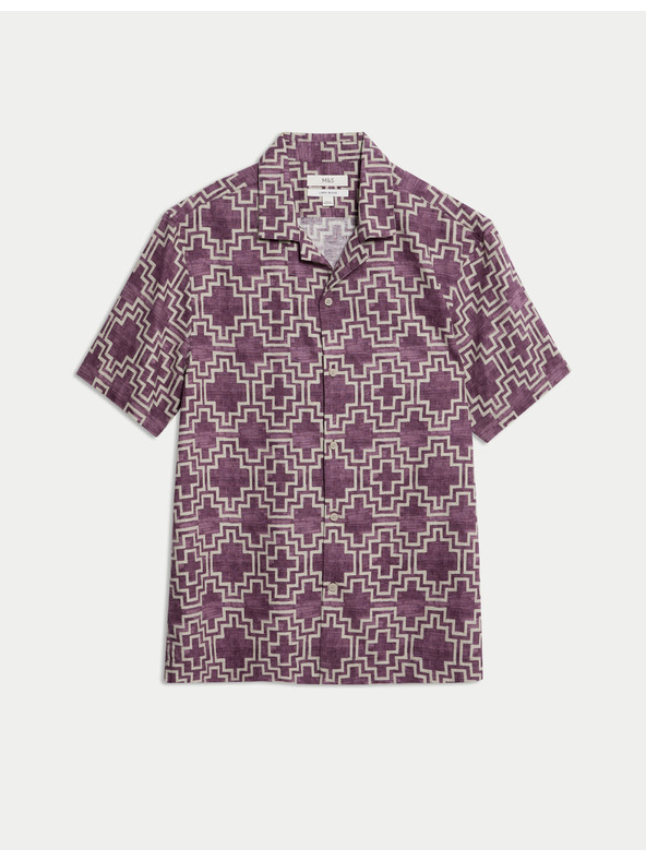 Marks & Spencer Srajca iz mešanice lanu, s kratkimi rokavi in geometrijskim tiskom Marks & Spencer rdeča