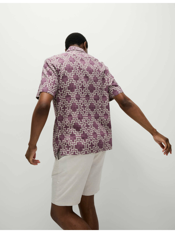 Marks & Spencer Srajca iz mešanice lanu, s kratkimi rokavi in geometrijskim tiskom Marks & Spencer rdeča