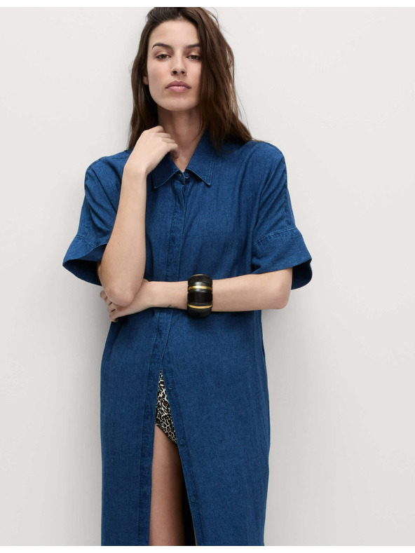 Marks & Spencer Srajčne midi obleke z ovratnikom z visokim deležem lanu Marks & Spencer mornarsko modra