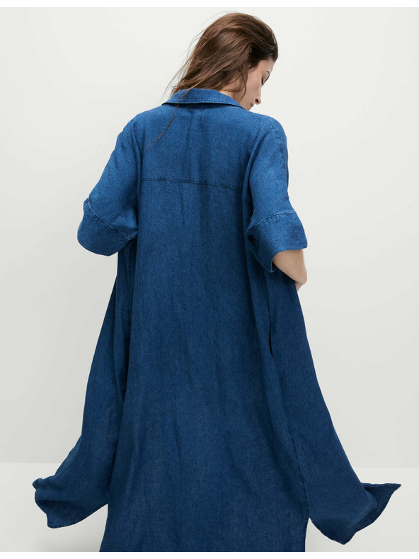 Marks & Spencer Srajčne midi obleke z ovratnikom z visokim deležem lanu Marks & Spencer mornarsko modra