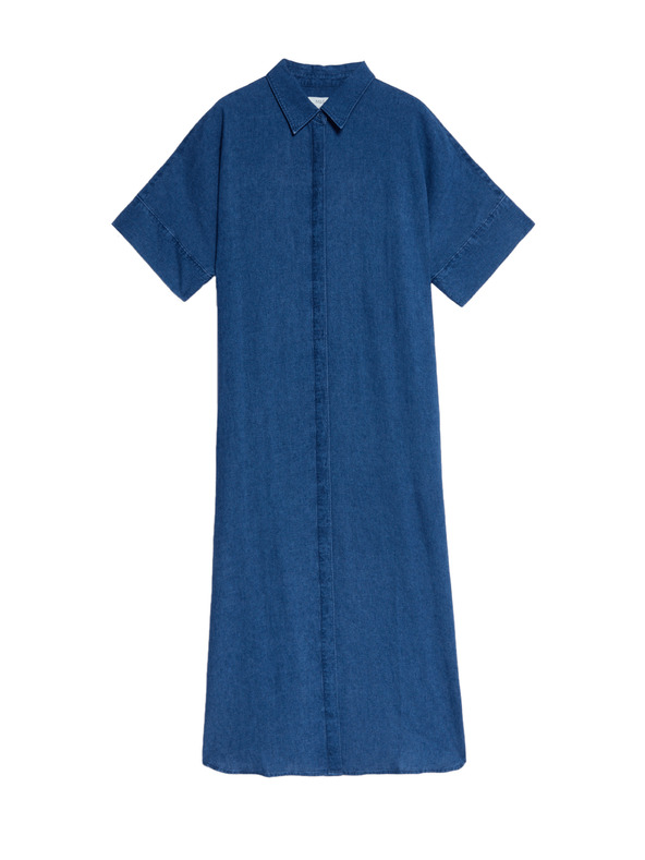 Marks & Spencer Srajčne midi obleke z ovratnikom z visokim deležem lanu Marks & Spencer mornarsko modra