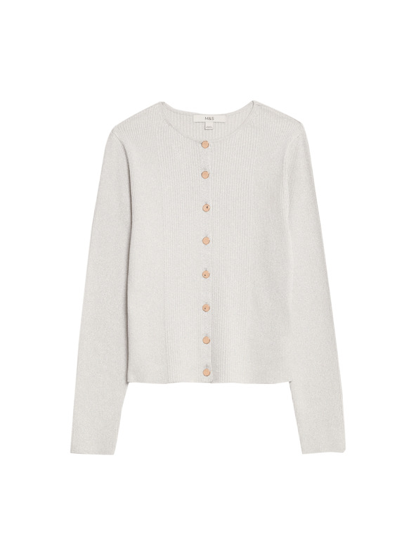Marks & Spencer Metalický kardigán úzkeho strihu s výstrihom ku krku Marks & Spencer strieborná