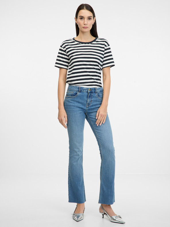 Orsay Temno modra črtasta ženska majica s kratkimi rokavi ORSAY