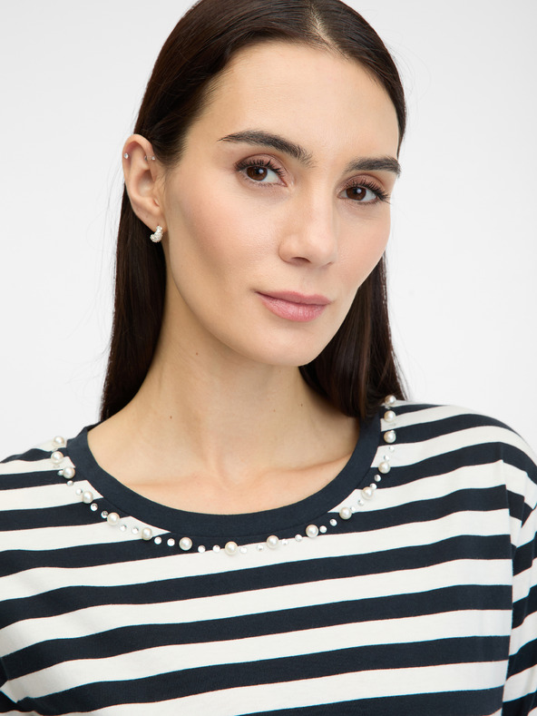 Orsay Temno modra črtasta ženska majica s kratkimi rokavi ORSAY