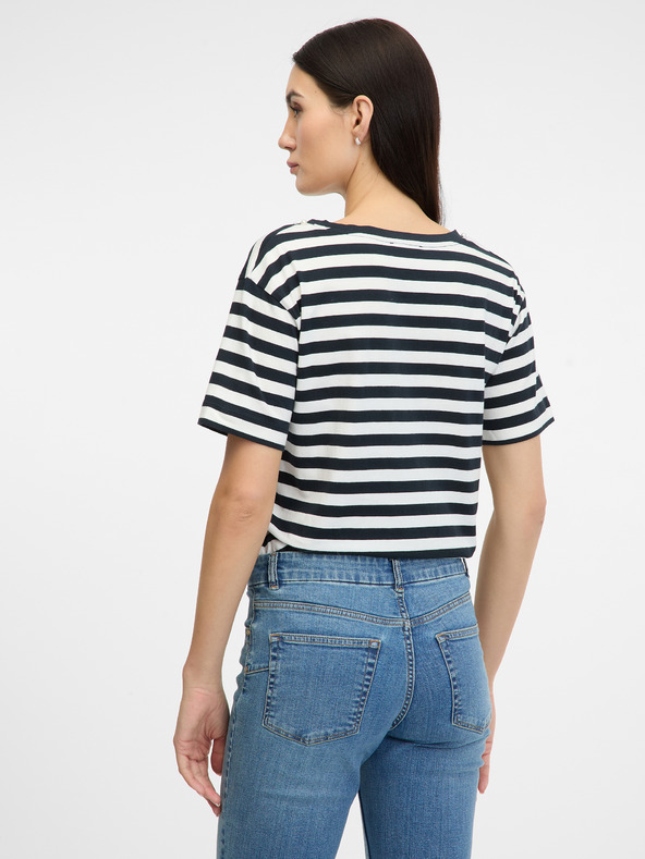 Orsay Temno modra črtasta ženska majica s kratkimi rokavi ORSAY