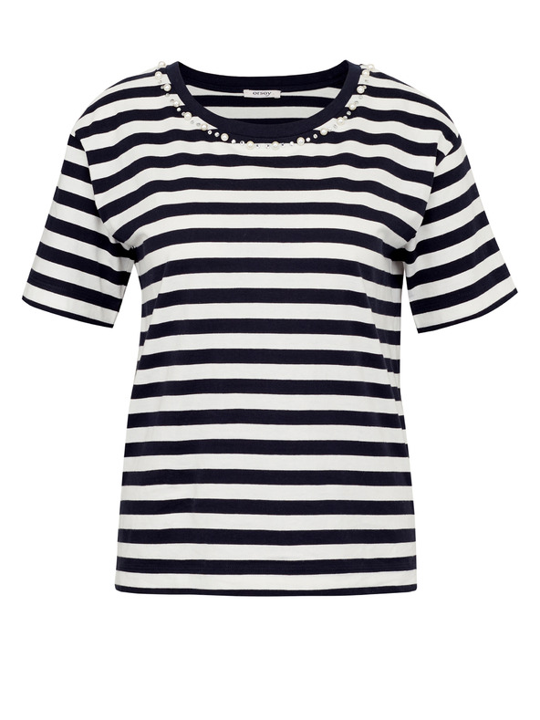 Orsay Temno modra črtasta ženska majica s kratkimi rokavi ORSAY