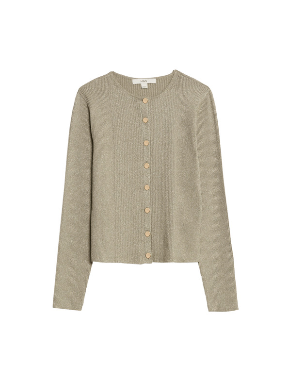 Marks & Spencer Metalický kardigán úzkeho strihu so standing golierom Marks & Spencer hnedá