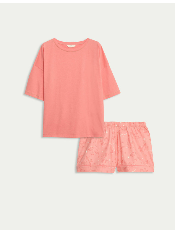 Marks & Spencer Kratka obleka z visokim deležem bombaža in potiskom Marks & Spencer oranžna