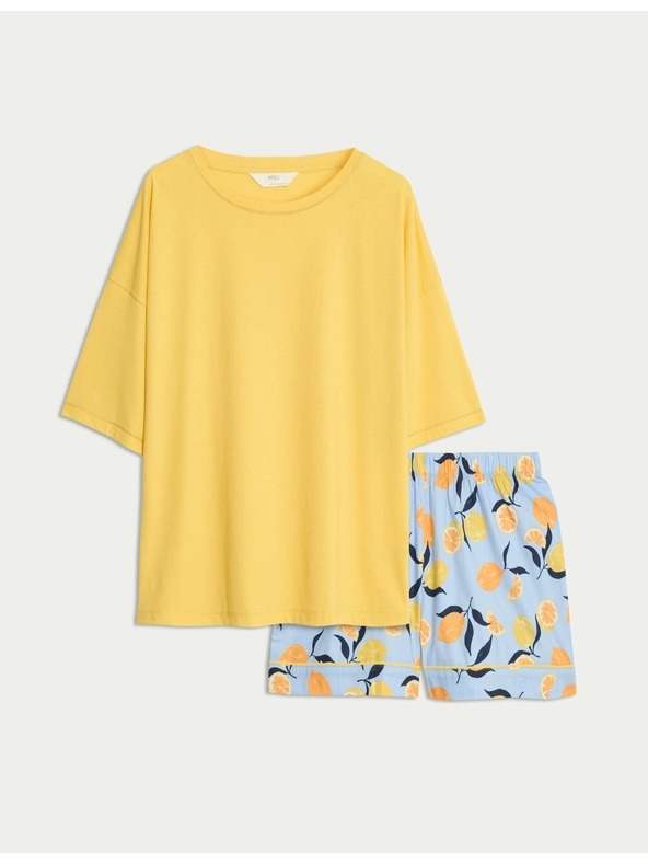 Marks & Spencer Kratka obleka z visokim deležem bombaža in potiskom Marks & Spencer oranžna