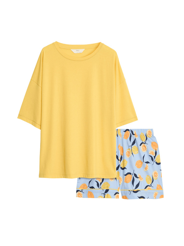 Marks & Spencer Kratka obleka z visokim deležem bombaža in potiskom Marks & Spencer oranžna