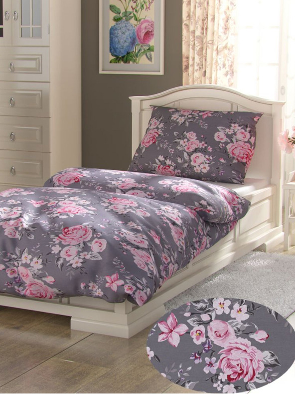 Kvalitex Podaljšano bombažno posteljno perilo Provence Collection 140x220, 70x90cm Beatrice siva Kvalitex