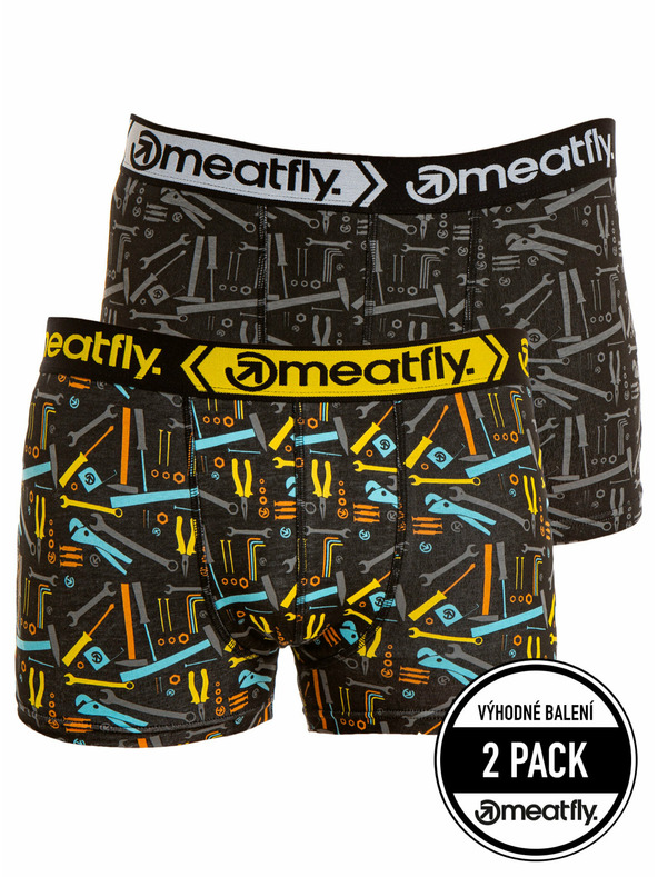 Meatfly Meatfly moške boksarice Balboa Boxershorts Double Pack Tools | Črna | Velikost