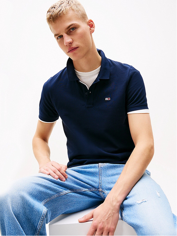 Tommy Hilfiger Modra moška polo majica Flag Patch Tommy Hilfiger