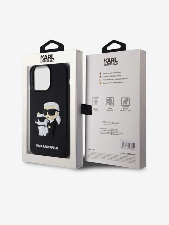Karl Lagerfeld Karl Lagerfeld 3D Rubber Karl and Choupette Zadnji ovitek za iPhone 14 Pro Max Black