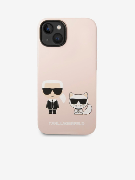 Karl Lagerfeld Karl Lagerfeld and Choupette Liquid Silicone Zadnji ovitek za iPhone 14 Plus Pink