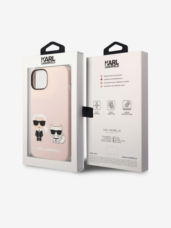 Karl Lagerfeld Karl Lagerfeld and Choupette Liquid Silicone Zadnji ovitek za iPhone 14 Plus Pink