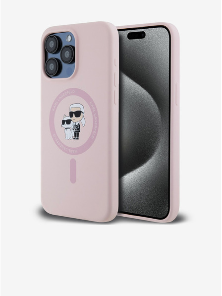 Karl Lagerfeld Zadnji pokrov za iPhone 14 Pro Karl Lagerfeld Tekoči silikonski Karl and Choupette Magsafe