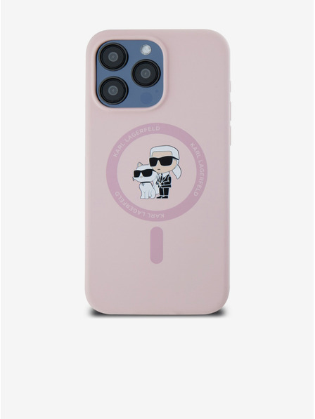Karl Lagerfeld Zadnji pokrov za iPhone 14 Pro Karl Lagerfeld Tekoči silikonski Karl and Choupette Magsafe