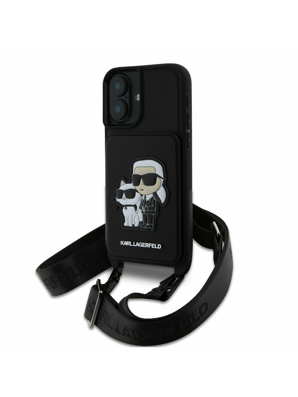 Karl Lagerfeld Karl Lagerfeld Saffiano Crossbody Trak Karl and Choupette Pokrov za iPhone 16 Black