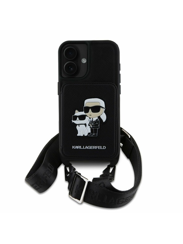 Karl Lagerfeld Karl Lagerfeld Saffiano Crossbody Trak Karl and Choupette Pokrov za iPhone 16 Black