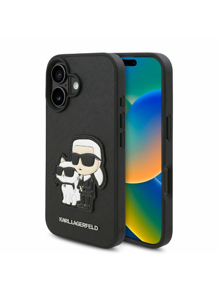 Karl Lagerfeld Karl Lagerfeld PU Saffiano Karl and Choupette Zadnji pokrov za iPhone 16 Plus Black