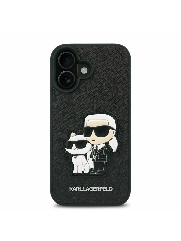 Karl Lagerfeld Karl Lagerfeld PU Saffiano Karl and Choupette Zadnji pokrov za iPhone 16 Plus Black