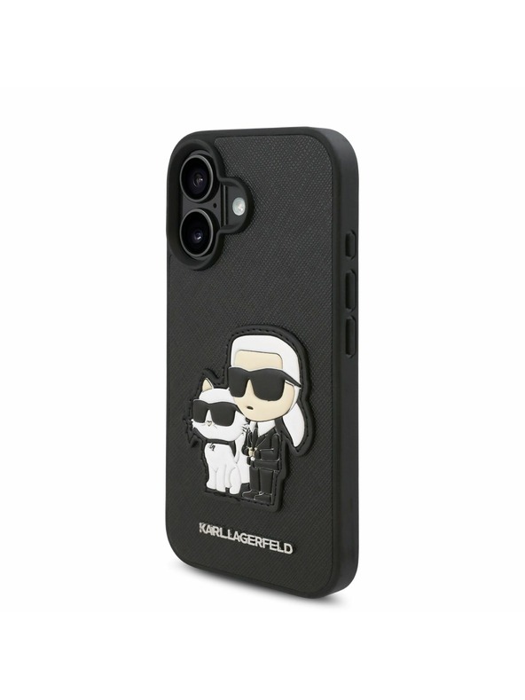 Karl Lagerfeld Karl Lagerfeld PU Saffiano Karl and Choupette Zadnji pokrov za iPhone 16 Plus Black