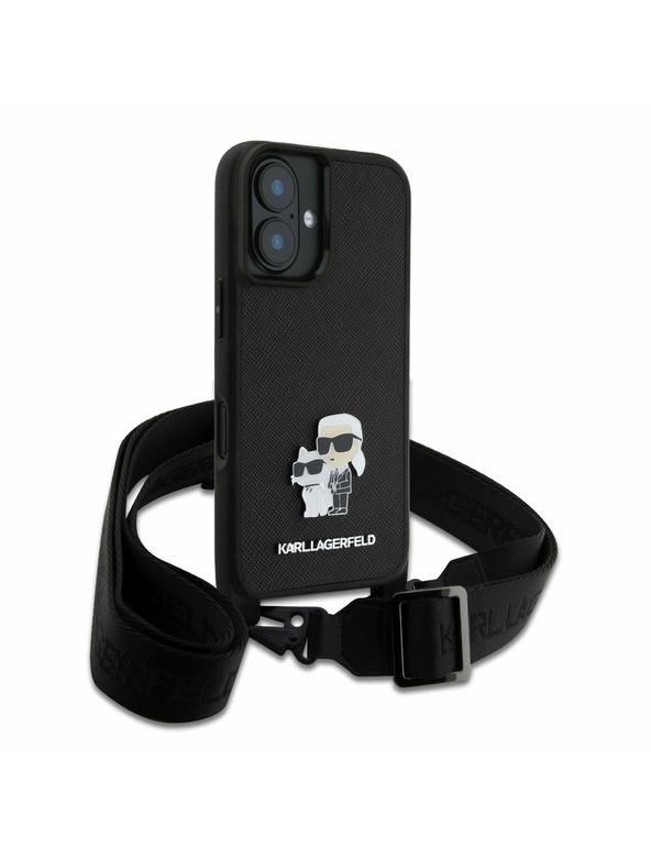 Karl Lagerfeld Karl Lagerfeld Saffiano Crossbody Trak Metal Karl and Choupette Zadnji pokrov za iPhone 16 Black