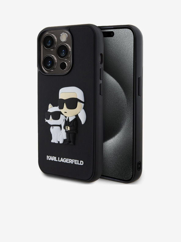 Karl Lagerfeld Karl Lagerfeld 3D Gumijasti Karl and Choupette Zadnji pokrov za iPhone 15 Pro Black