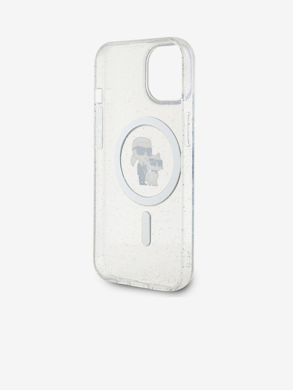 Karl Lagerfeld Karl Lagerfeld IML Bleščeči Karl and Choupette MagSafe Zadnji pokrov za iPhone 15 Transparent