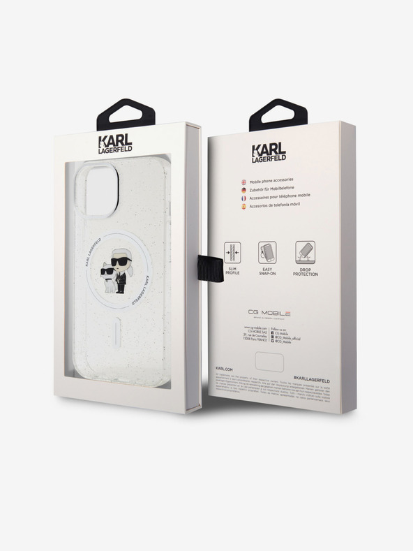 Karl Lagerfeld Karl Lagerfeld IML Bleščeči Karl and Choupette MagSafe Zadnji pokrov za iPhone 15 Transparent