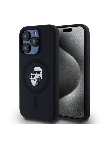 Karl Lagerfeld Karl Lagerfeld Tekoči silikonski Karl and Choupette Magsafe Zadnji pokrov za iPhone 15 Pro Black