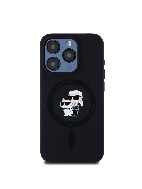 Karl Lagerfeld Karl Lagerfeld Tekoči silikonski Karl and Choupette Magsafe Zadnji pokrov za iPhone 15 Pro Black