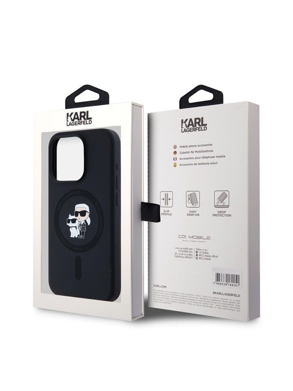 Karl Lagerfeld Karl Lagerfeld Tekoči silikonski Karl and Choupette Magsafe Zadnji pokrov za iPhone 15 Pro Black