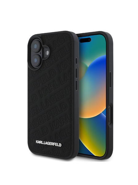 Karl Lagerfeld Karl Lagerfeld PU Prešit vzorec Zadnji pokrov za iPhone 16 Black