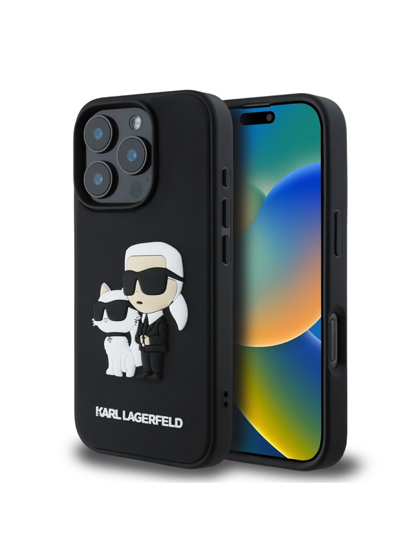 Karl Lagerfeld Karl Lagerfeld PU Saffiano Karl and Choupette Zadnji pokrov za iPhone 16 Pro Black