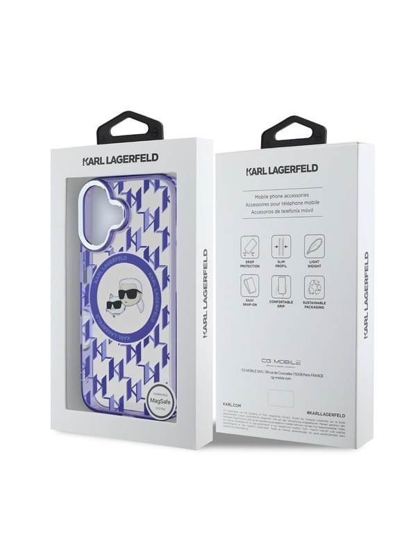Karl Lagerfeld Karl Lagerfeld IML Monogram K&CH Heads MagSafe Zadnji pokrov za iPhone 16 Purple