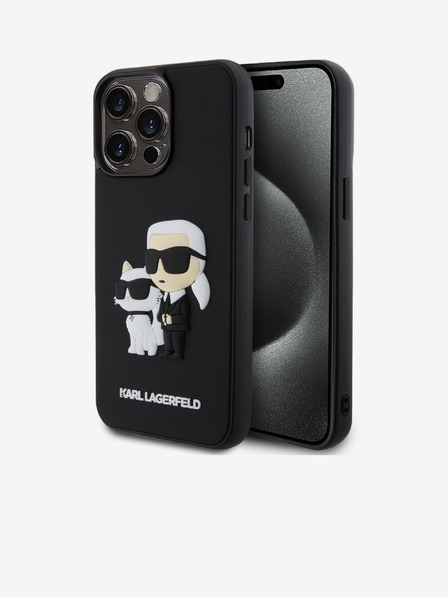 Karl Lagerfeld 3D Gumijasti Karl and Choupette Zadnji pokrov za iPhone 15 Pro Max Black Karl Lagerfeld