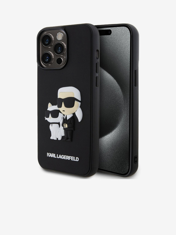 Karl Lagerfeld 3D Gumijasti Karl and Choupette Zadnji pokrov za iPhone 15 Pro Max Black Karl Lagerfeld