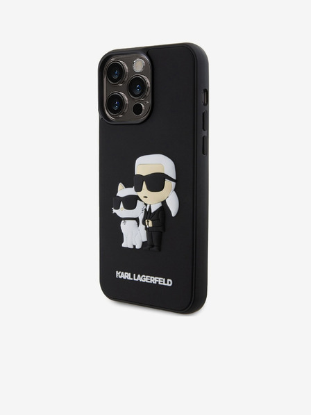 Karl Lagerfeld 3D Gumijasti Karl and Choupette Zadnji pokrov za iPhone 15 Pro Max Black Karl Lagerfeld