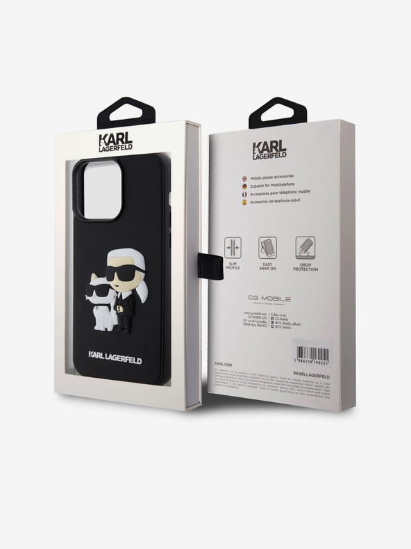 Karl Lagerfeld 3D Gumijasti Karl and Choupette Zadnji pokrov za iPhone 15 Pro Max Black Karl Lagerfeld