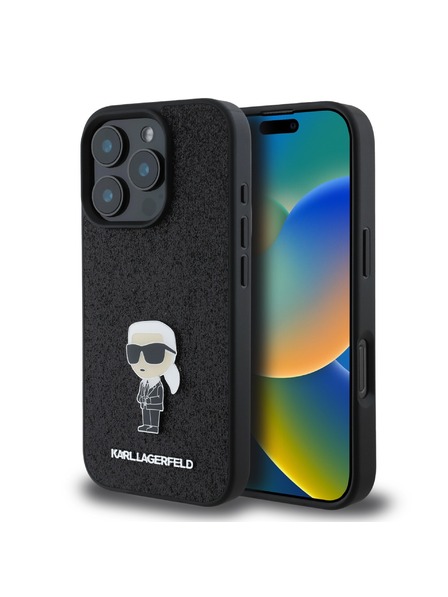 Karl Lagerfeld Karl Lagerfeld Fixed Glitter Metal Ikonik Zadnji Pokrov za iPhone 16 Pro Black