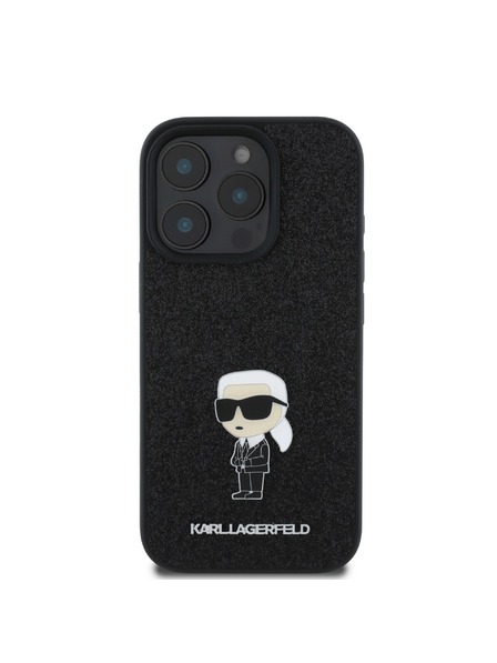 Karl Lagerfeld Karl Lagerfeld Fixed Glitter Metal Ikonik Zadnji Pokrov za iPhone 16 Pro Black
