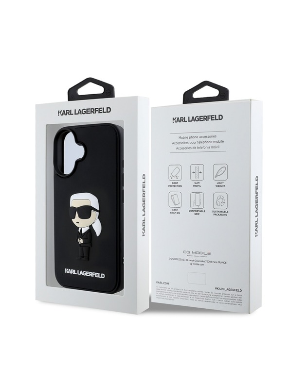 Karl Lagerfeld Karl Lagerfeld 3D Rubber Ikonik Zadnji Pokrov za iPhone 16 Black
