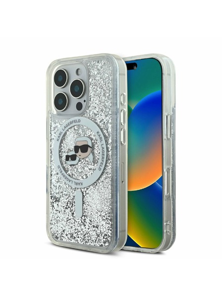 Karl Lagerfeld Karl Lagerfeld Tekoči bleščeči Karl in Choupette Heads MagSafe Zadnji pokrov za iPhone 16 Pro Max Transparent