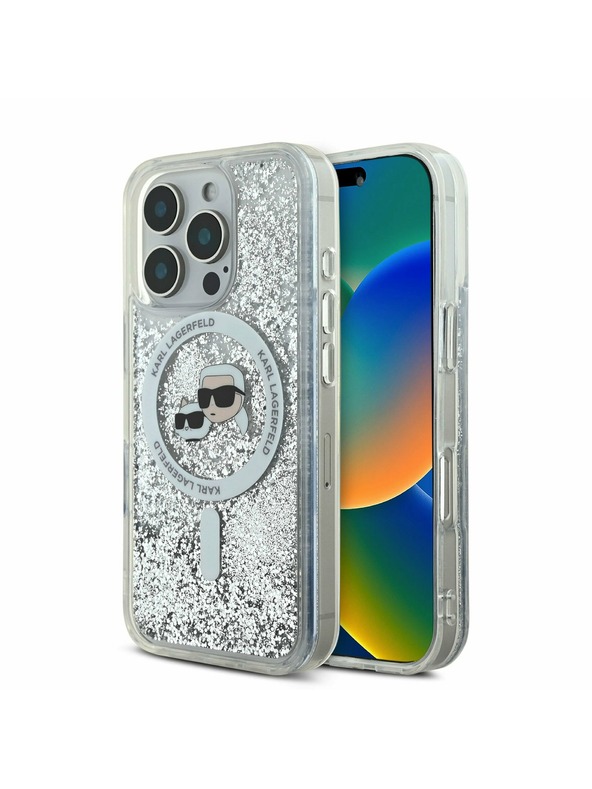 Karl Lagerfeld Karl Lagerfeld Tekoči bleščeči Karl in Choupette Heads MagSafe Zadnji pokrov za iPhone 16 Pro Max Transparent
