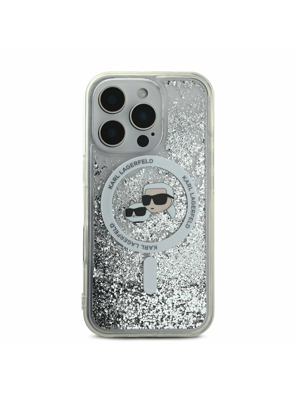 Karl Lagerfeld Karl Lagerfeld Tekoči bleščeči Karl in Choupette Heads MagSafe Zadnji pokrov za iPhone 16 Pro Max Transparent
