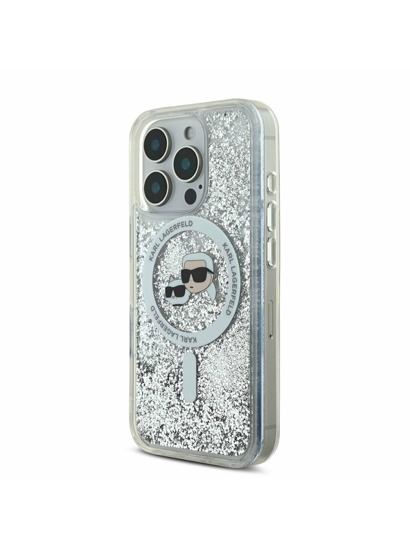 Karl Lagerfeld Karl Lagerfeld Tekoči bleščeči Karl in Choupette Heads MagSafe Zadnji pokrov za iPhone 16 Pro Max Transparent