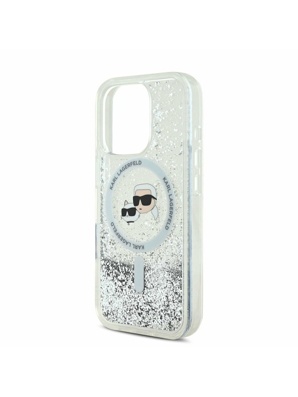 Karl Lagerfeld Karl Lagerfeld Tekoči bleščeči Karl in Choupette Heads MagSafe Zadnji pokrov za iPhone 16 Pro Max Transparent